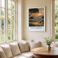 Gir Forest Poster - India Travel Art - Gujarat Lion Savannah Sunset Home Decor
