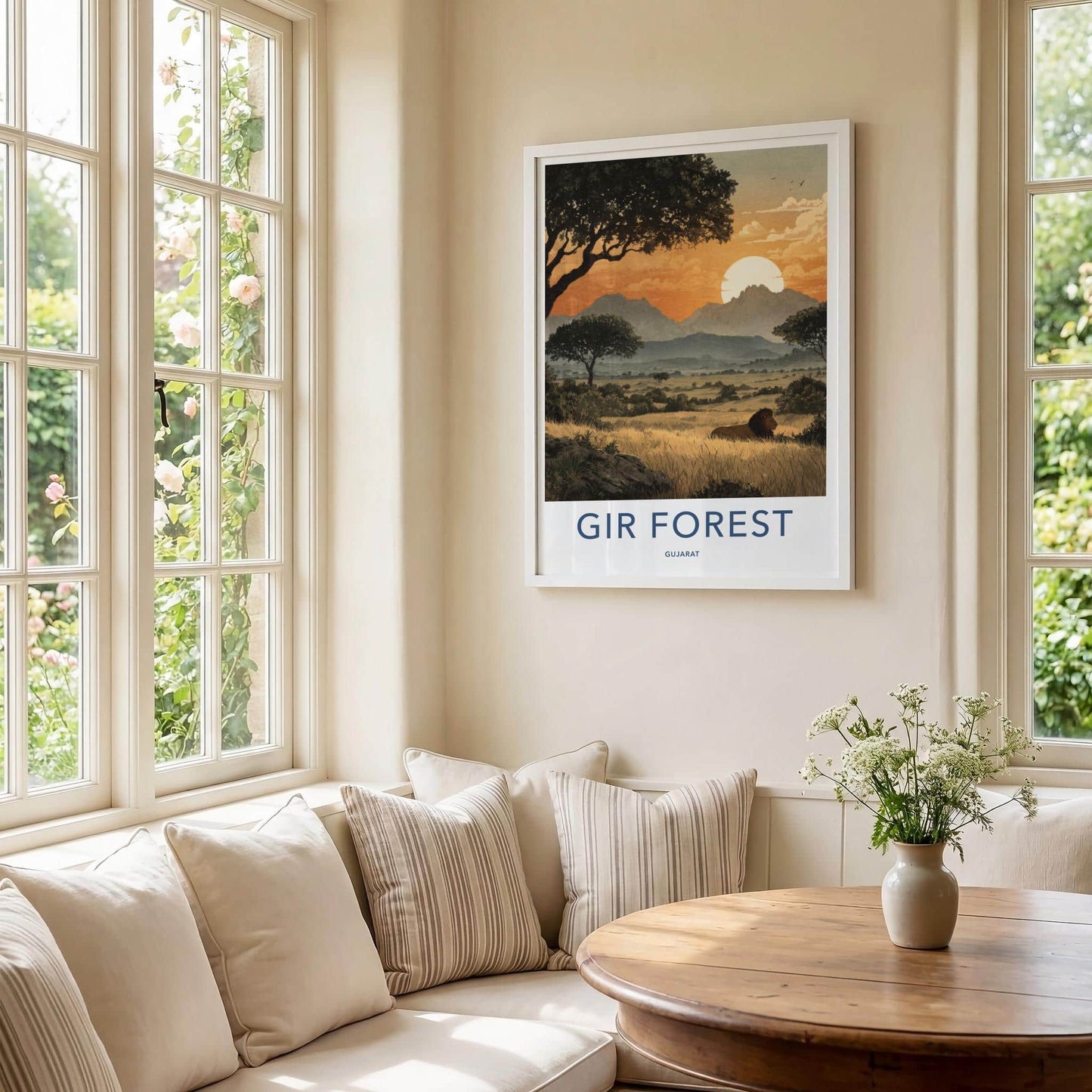 Gir Forest Poster - India Travel Art - Gujarat Lion Savannah Sunset Home Decor