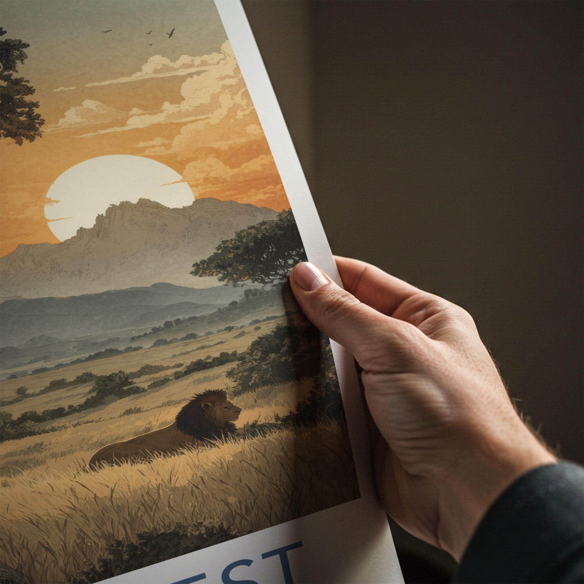 Gir Forest Poster - India Travel Art - Gujarat Lion Savannah Sunset Home Decor