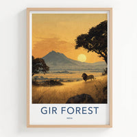 Gir Forest Poster - India Travel Art - Gujarat Roaming Lion Wall Decor