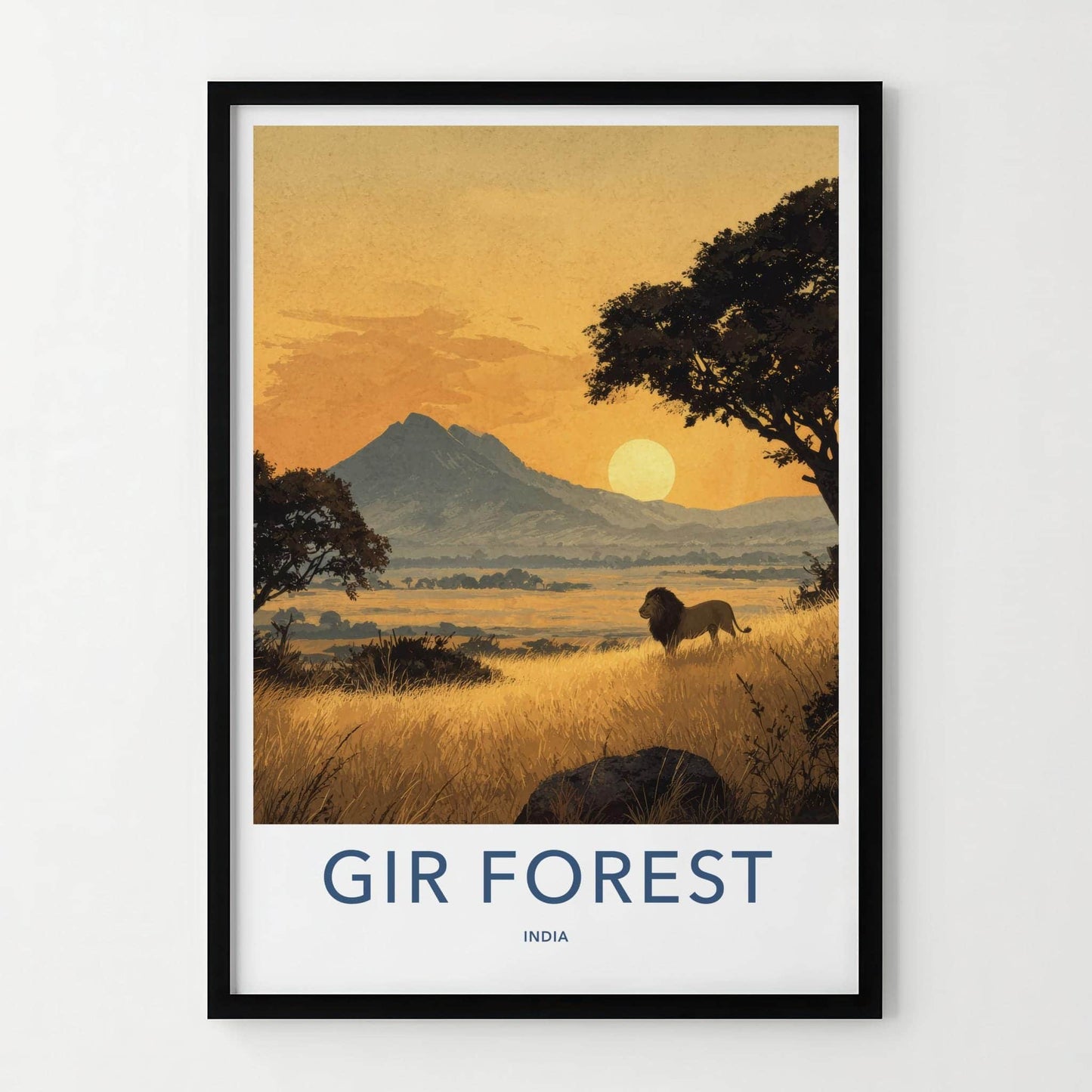 Gir Forest Poster - India Travel Art - Gujarat Roaming Lion Wall Decor