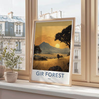 Gir Forest Poster - India Travel Art - Gujarat Roaming Lion Wall Decor