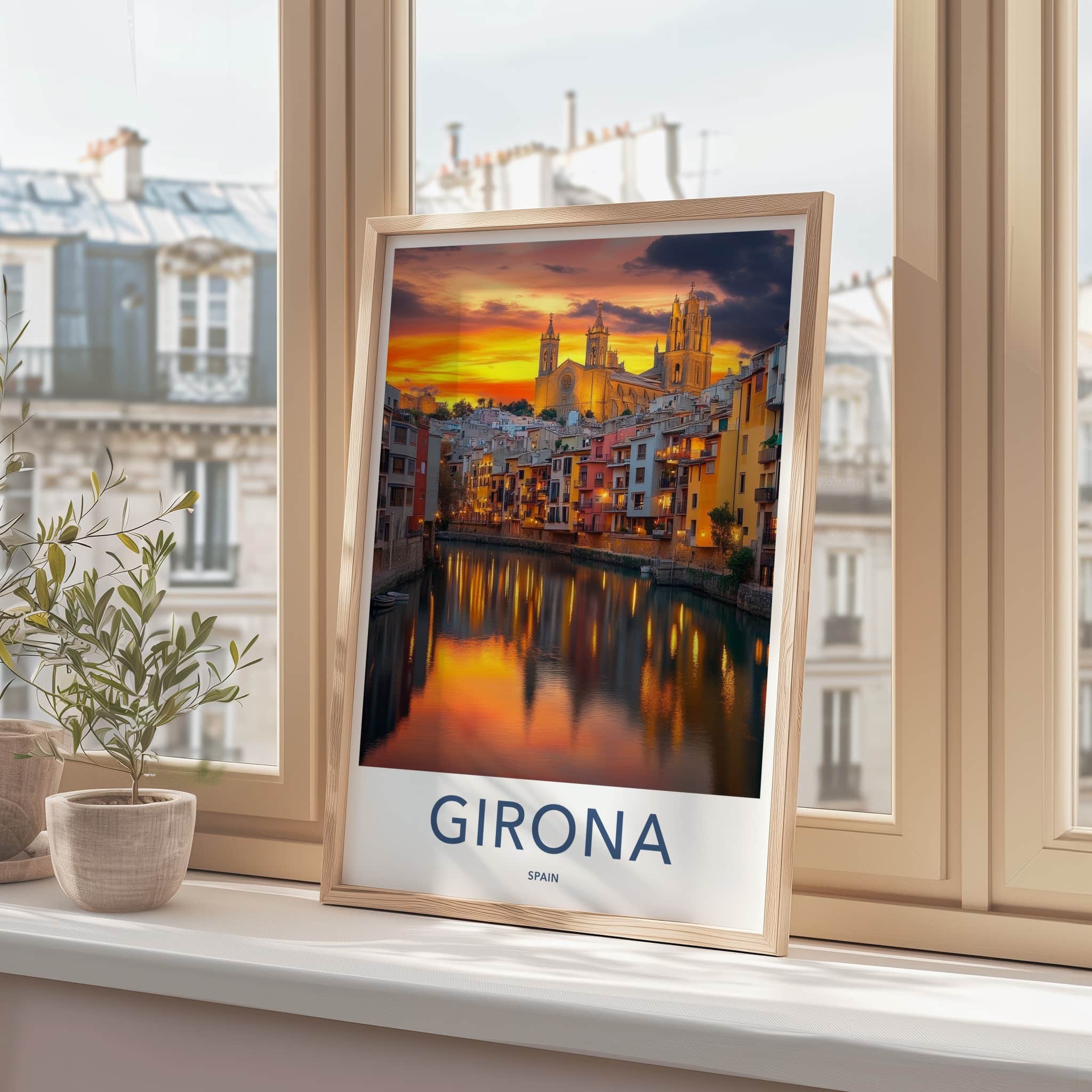 Girona Poster - Spain Framed Print - River City Sunset Home Decor