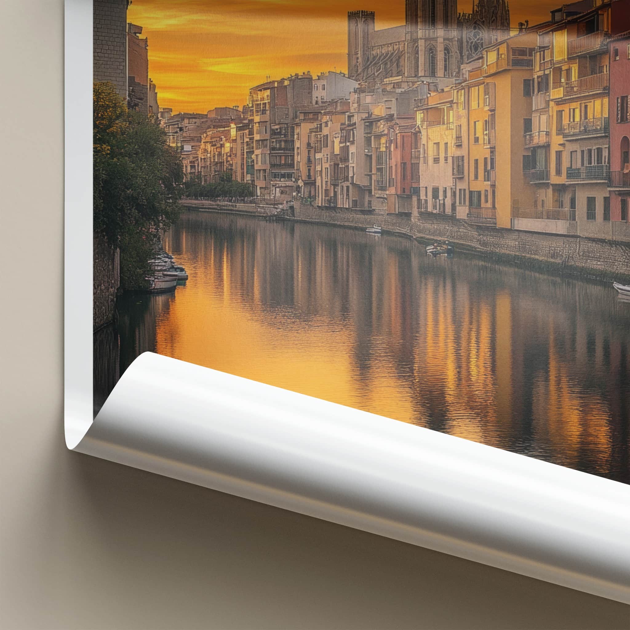 Girona Poster - Spain Travel Art - Vibrant City Sunset Home Decor