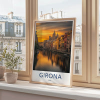 Girona Poster - Spain Travel Art - Vibrant City Sunset Home Decor