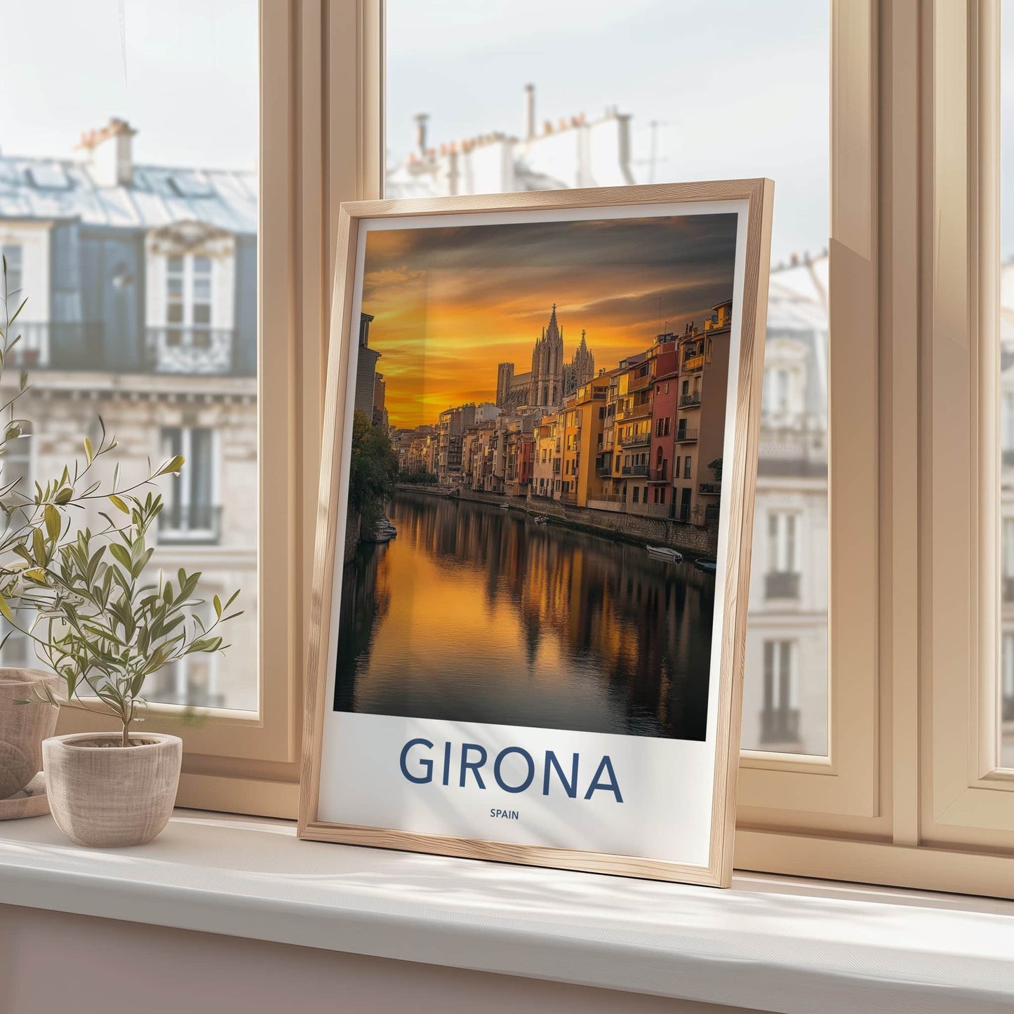 Girona Poster - Spain Travel Art - Vibrant City Sunset Home Decor