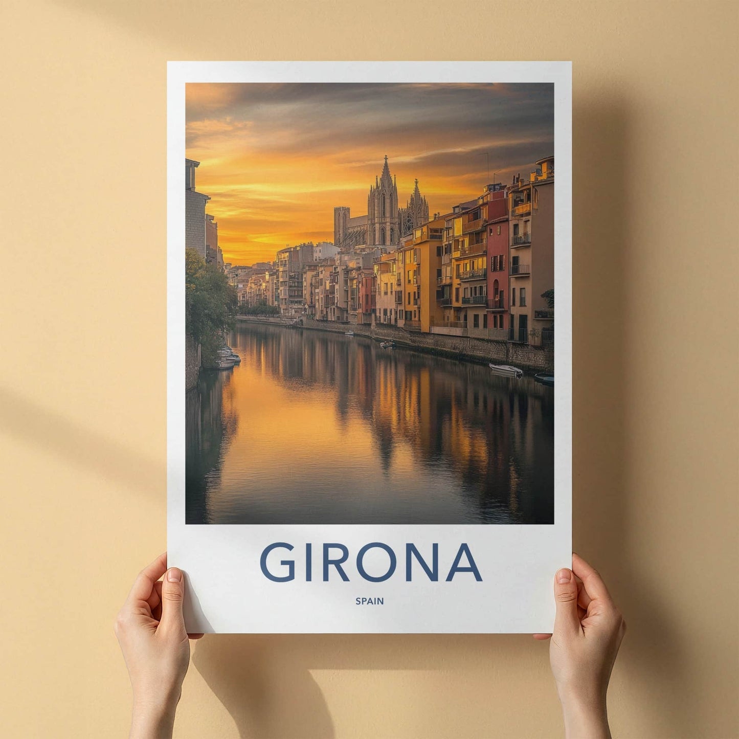 Girona Poster - Spain Travel Art - Vibrant City Sunset Home Decor