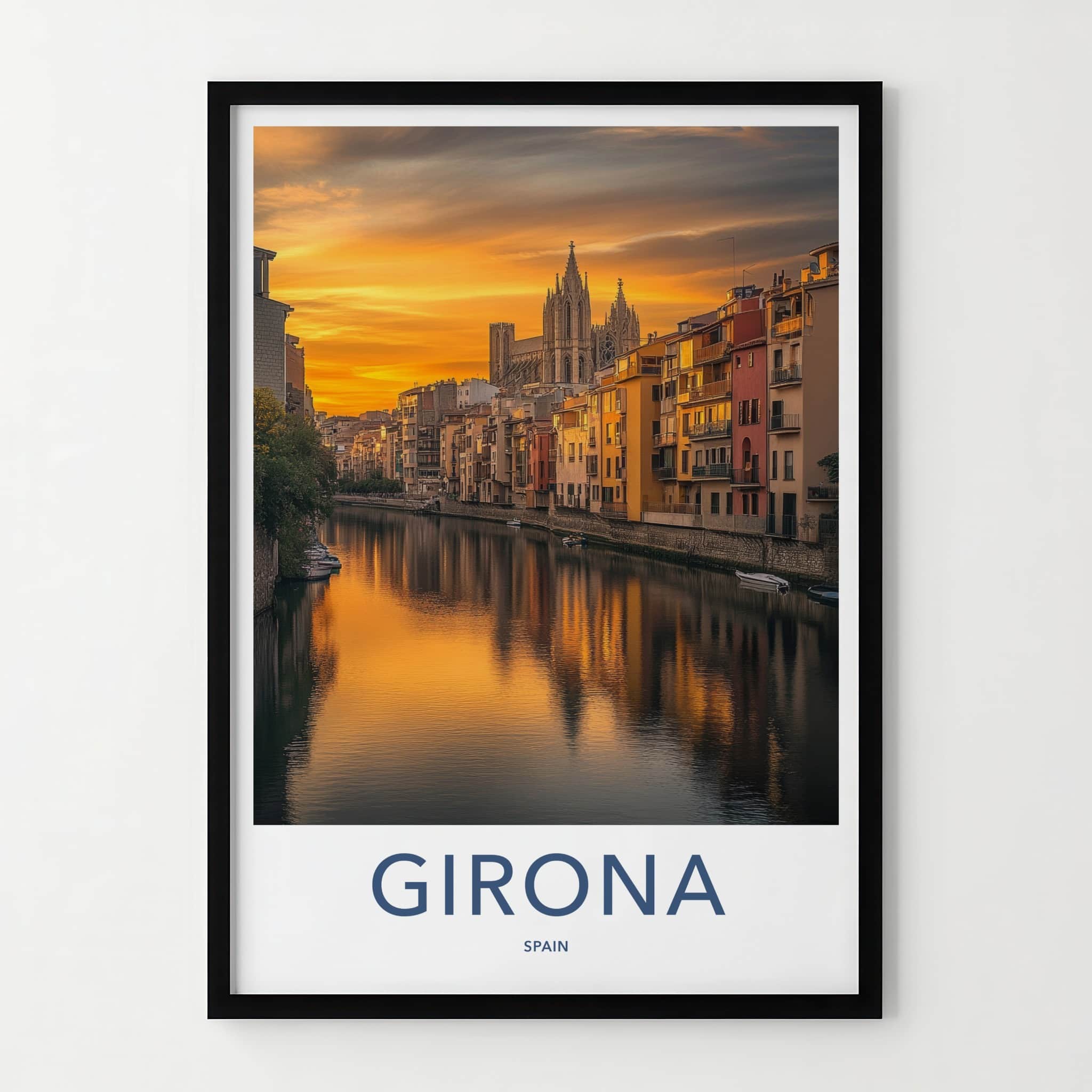 Girona Poster - Spain Travel Art - Vibrant City Sunset Home Decor