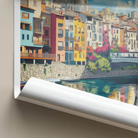 Girona Poster - Spain Travel Print - Colorful River Reflection Home Decor