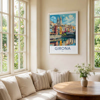 Girona Poster - Spain Travel Print - Colorful River Reflection Home Decor