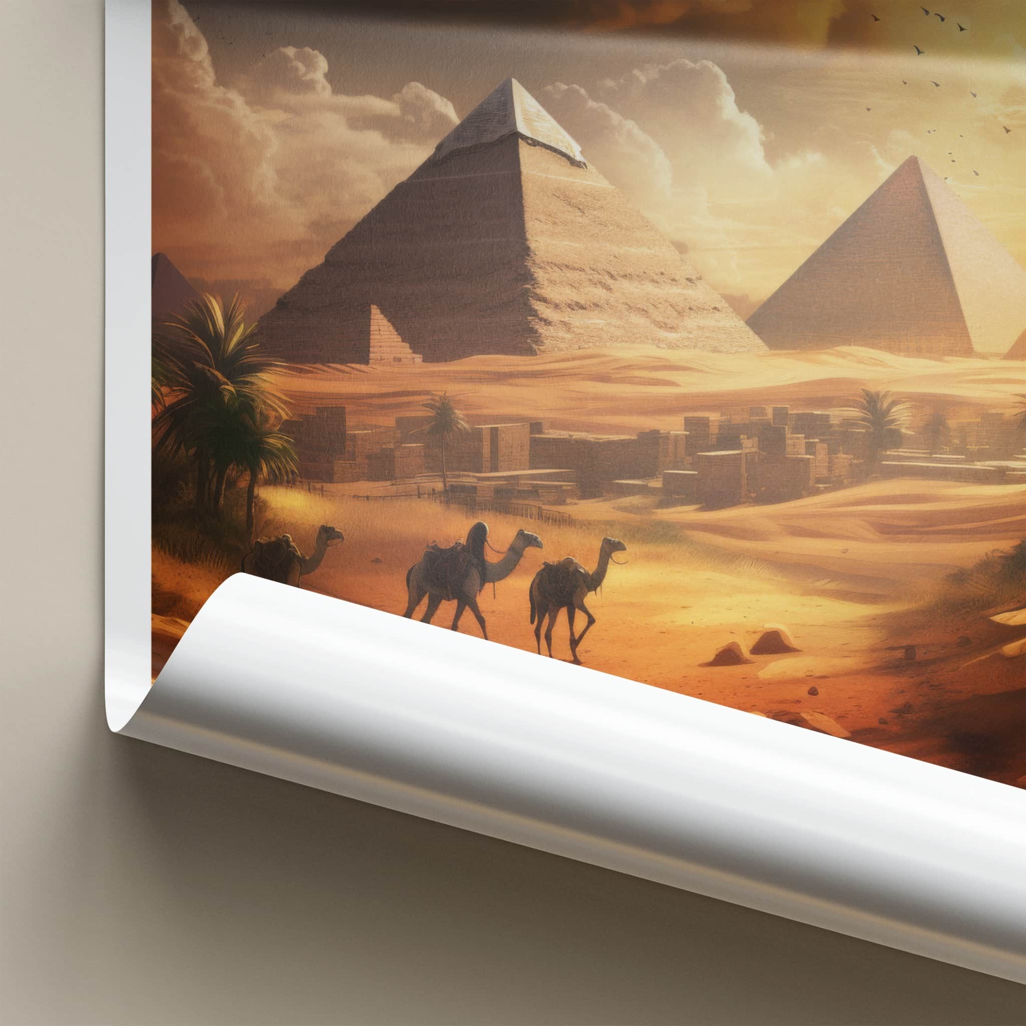 Giza Poster - Egypt Travel Art - Golden Desert Pyramids Home Decor