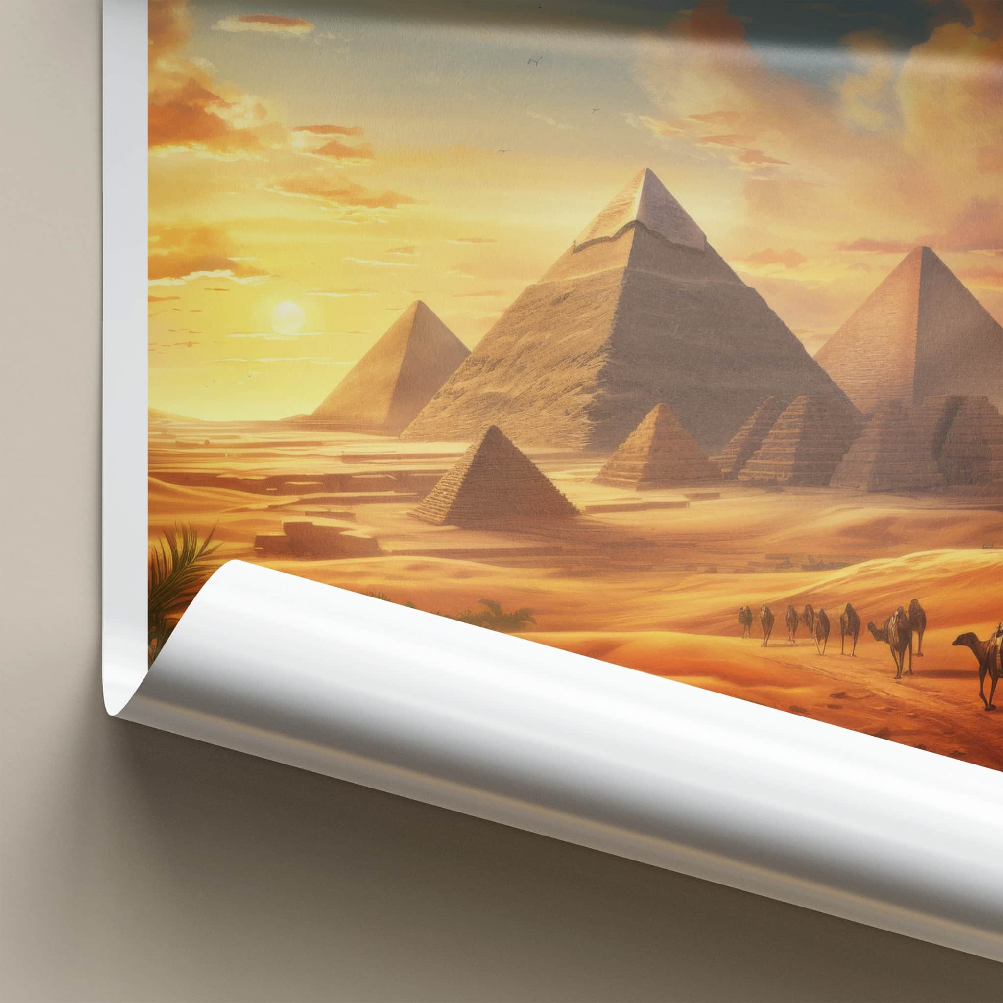 Giza Poster - Egypt Travel Art - Sunset Desert Pyramids Home Decor