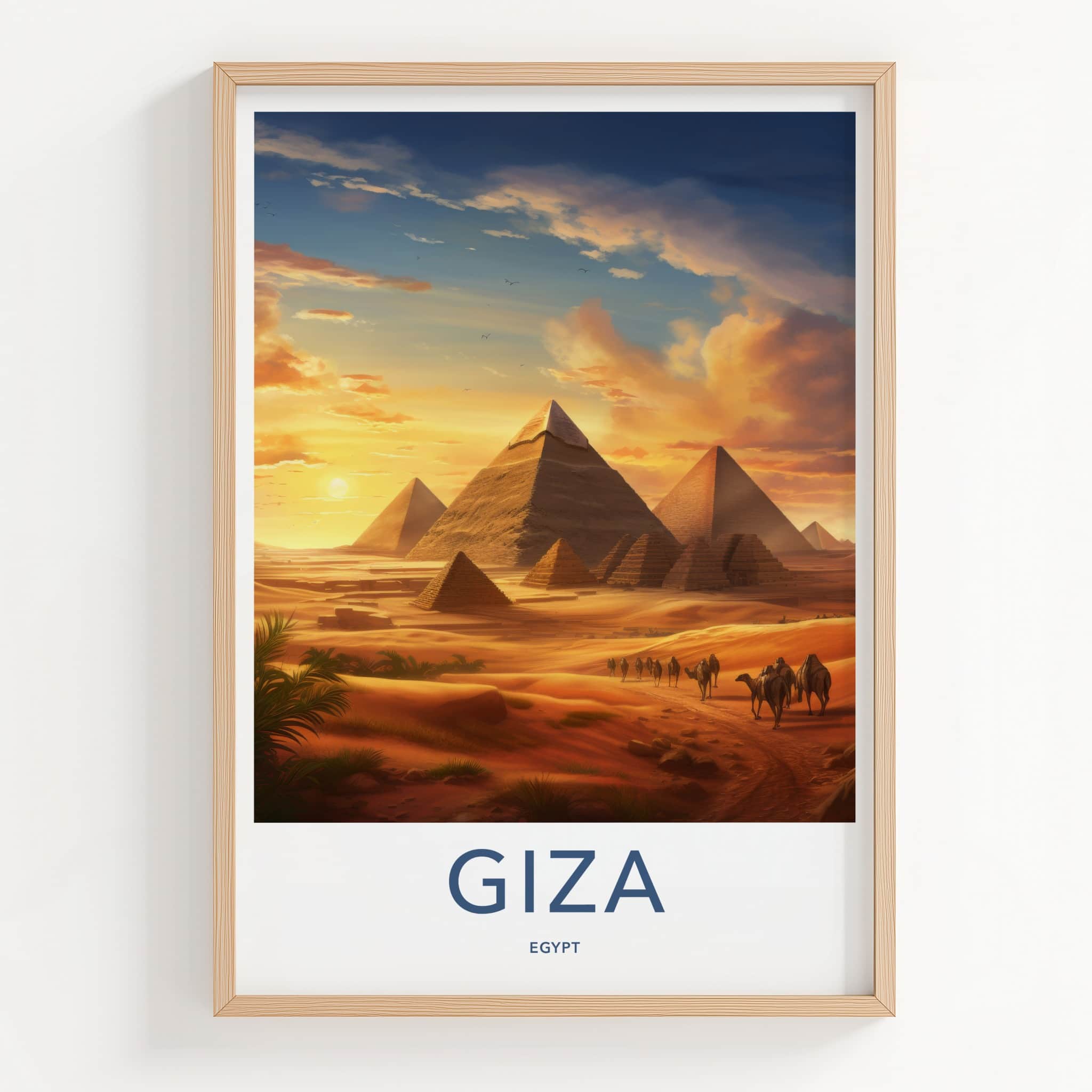 Giza Poster - Egypt Travel Art - Sunset Desert Pyramids Home Decor