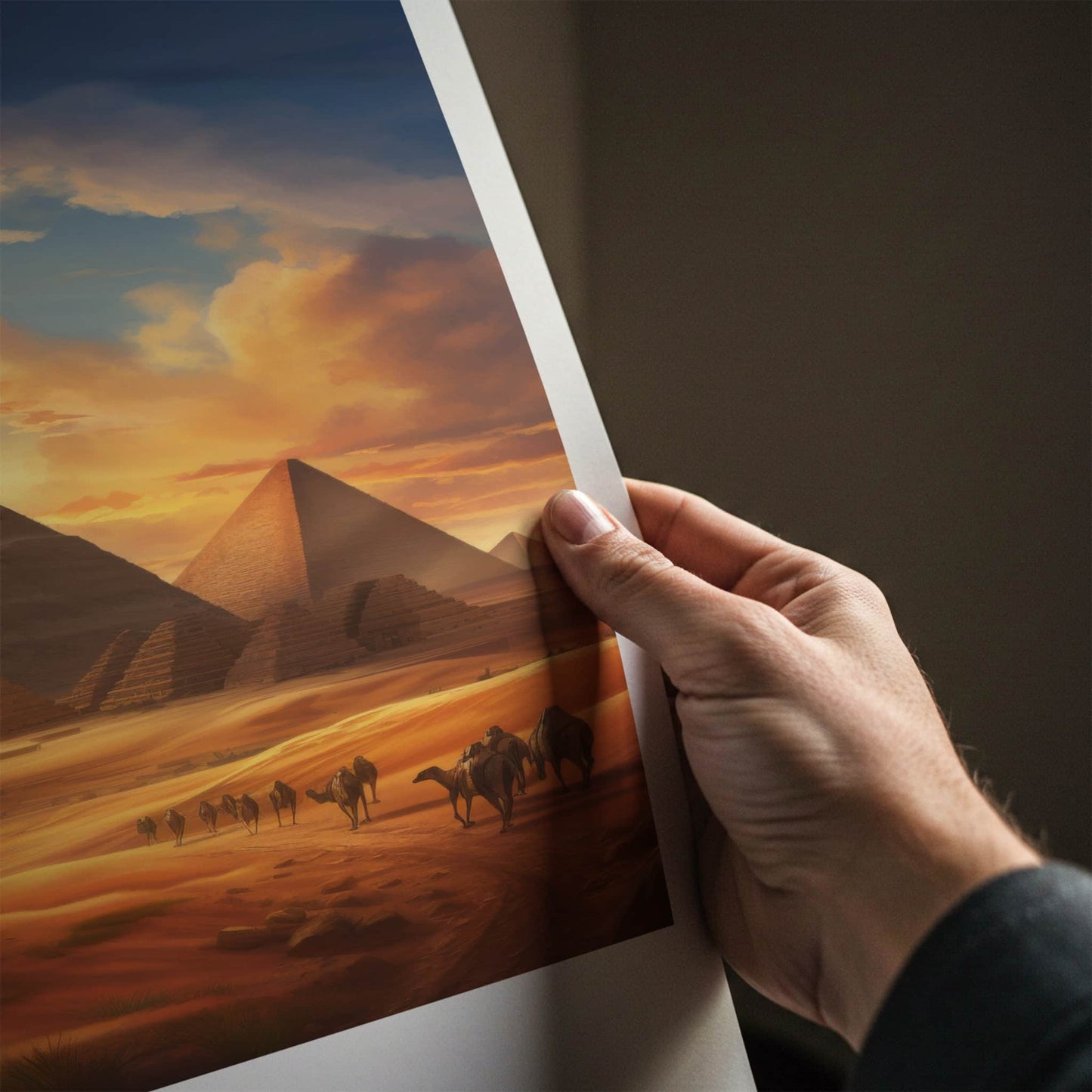 Giza Poster - Egypt Travel Art - Sunset Desert Pyramids Home Decor