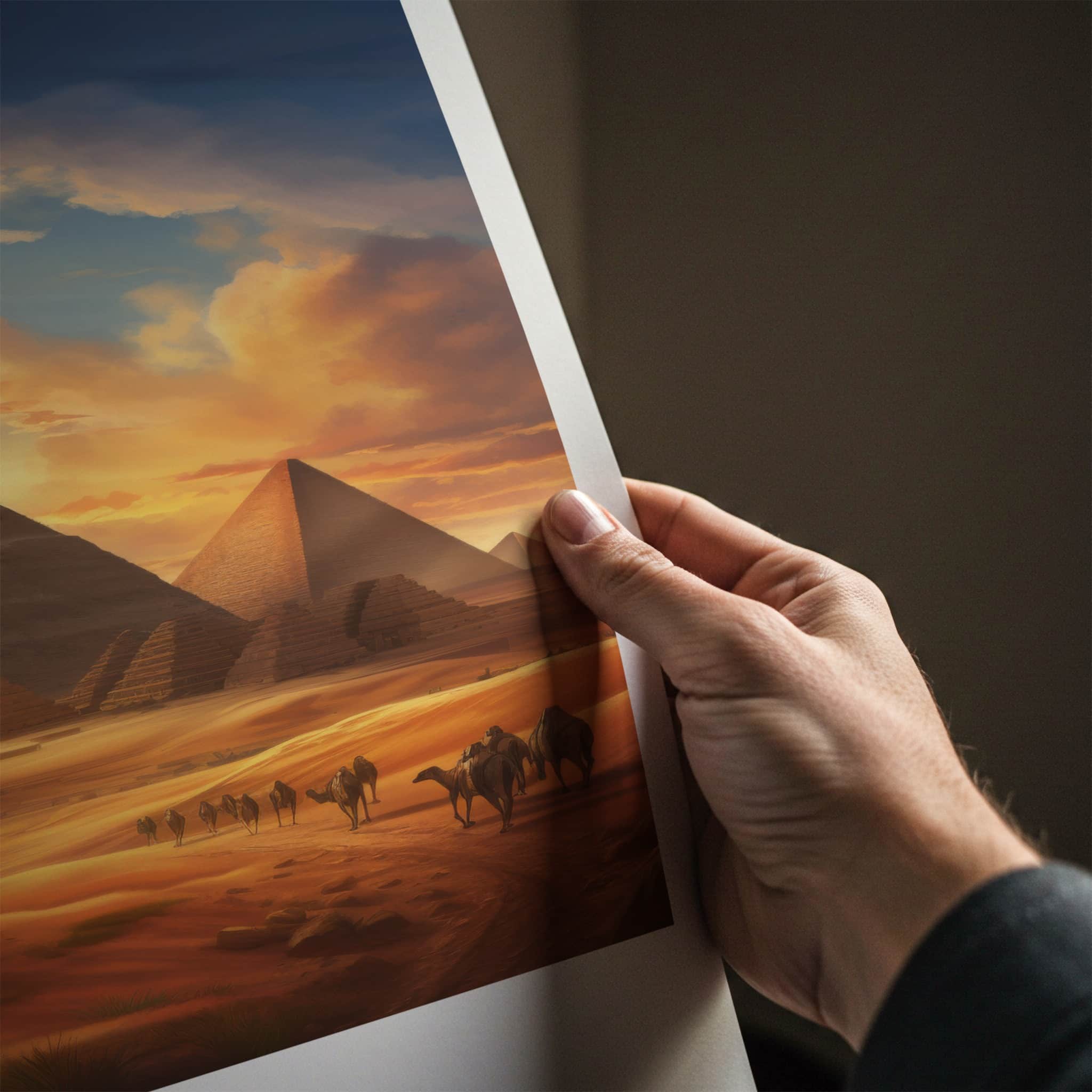 Giza Poster - Egypt Travel Art - Sunset Desert Pyramids Home Decor