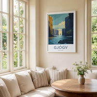 Gjogv Poster - Faroe Islands Travel Art - Narrow Fjord Channel Home Decor