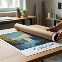 Gjogv Poster - Faroe Islands Travel Art - Narrow Fjord Channel Home Decor