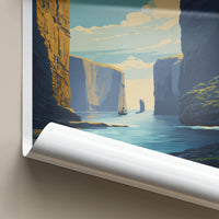 Gjogv Poster - Faroe Islands Travel Art - Narrow Fjord Channel Home Decor