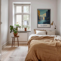 Gjogv Poster - Faroe Islands Travel Art - Narrow Fjord Channel Home Decor