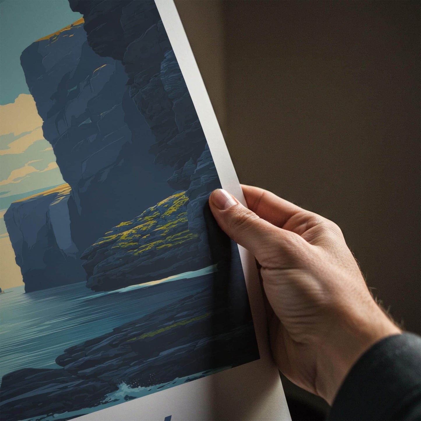 Gjogv Poster - Faroe Islands Travel Art - Narrow Fjord Channel Home Decor