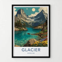 Glacier National Park Poster - Montana Fine Art - Blue Lake Mountain Gift