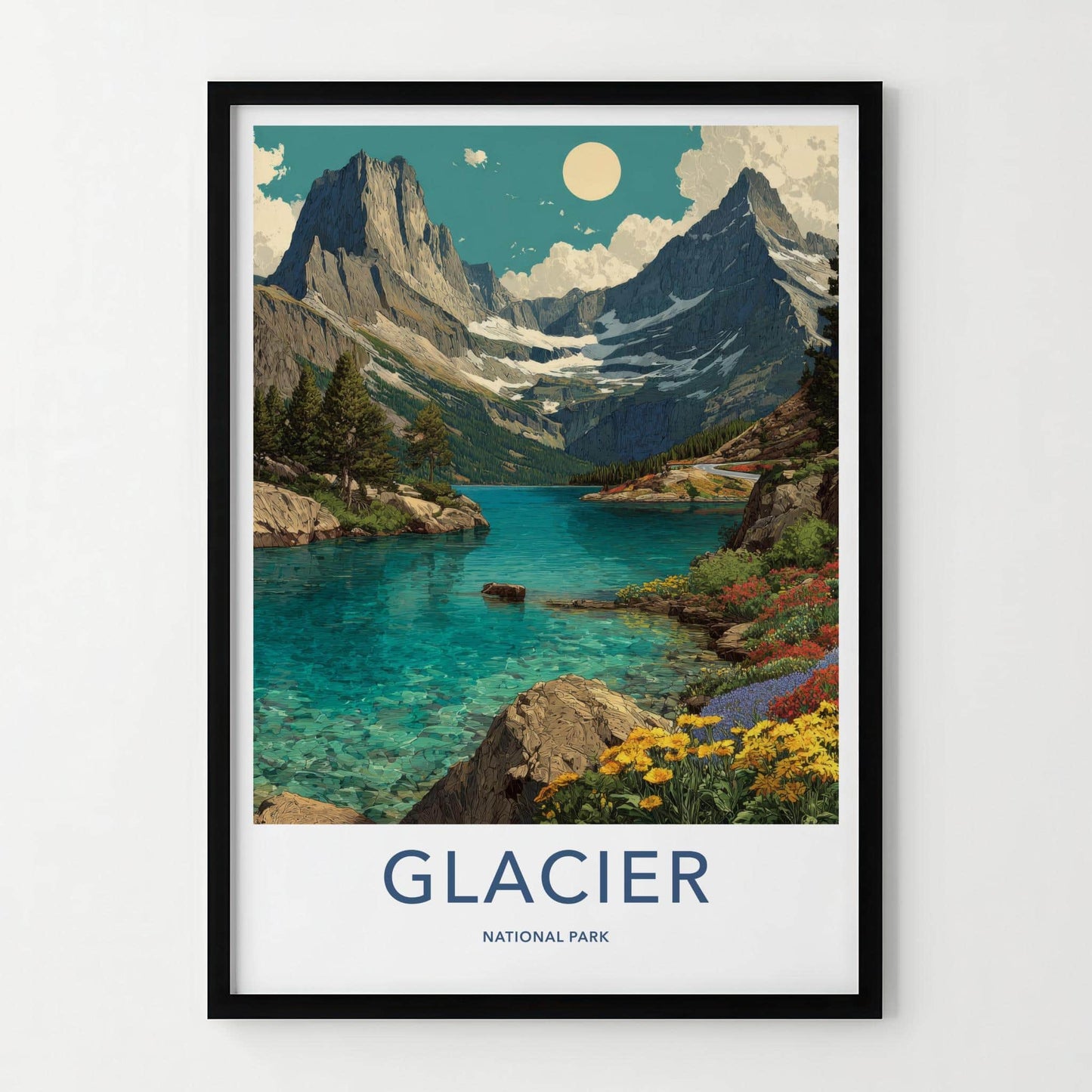 Glacier National Park Poster - Montana Fine Art - Blue Lake Mountain Gift