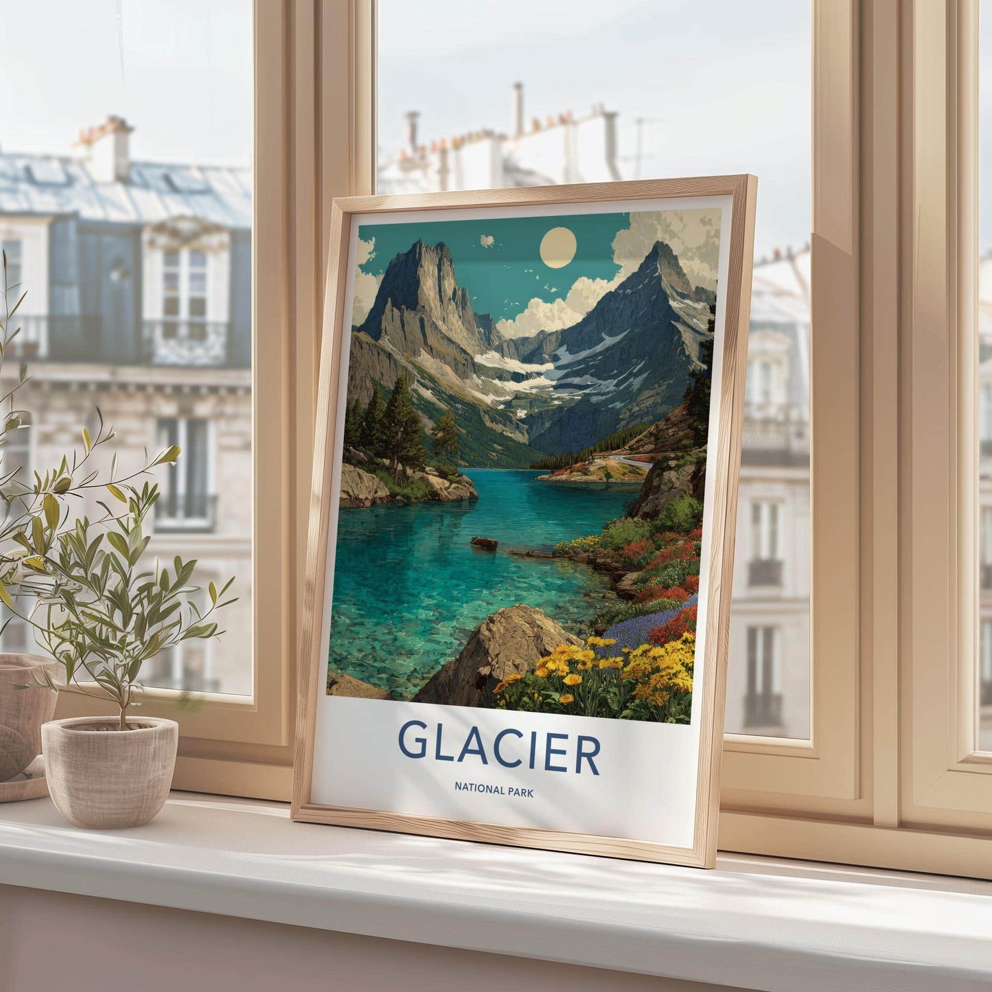 Glacier National Park Poster - Montana Fine Art - Blue Lake Mountain Gift