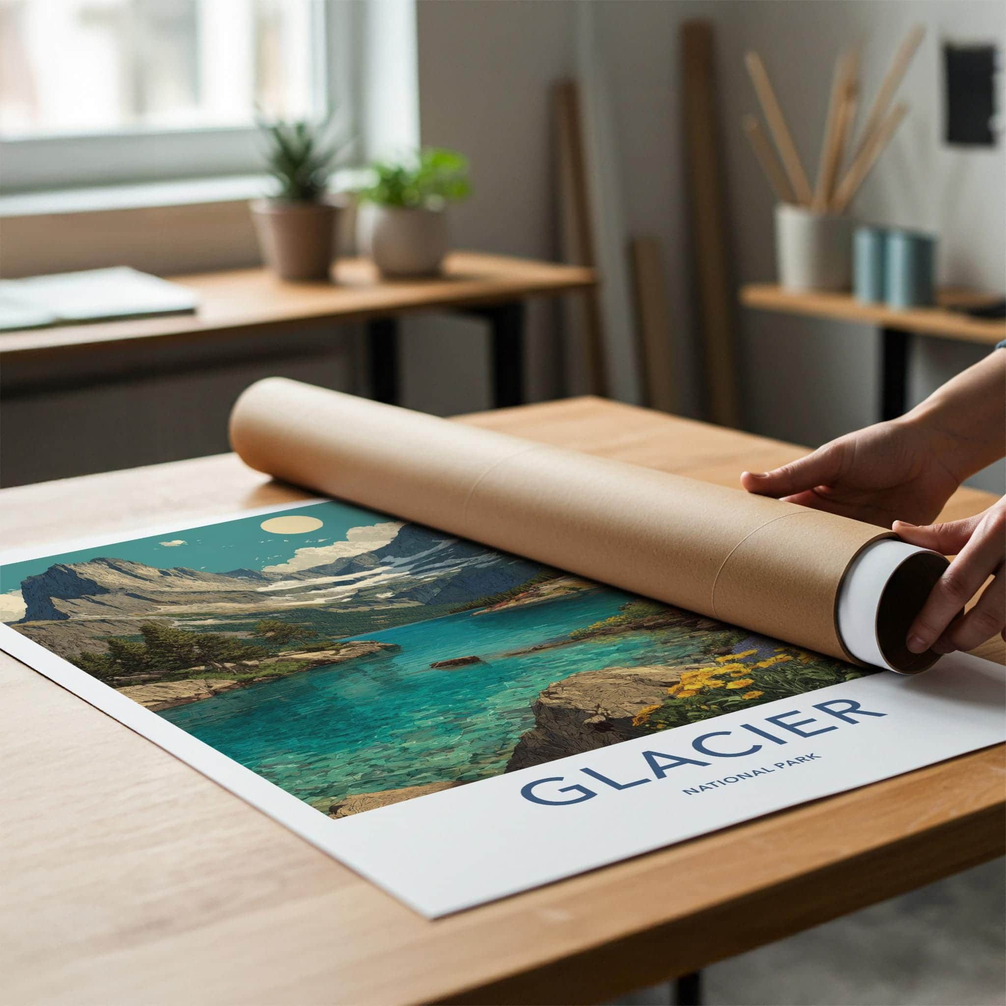 Glacier National Park Poster - Montana Fine Art - Blue Lake Mountain Gift