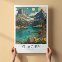 Glacier National Park Poster - Montana Fine Art - Blue Lake Mountain Gift