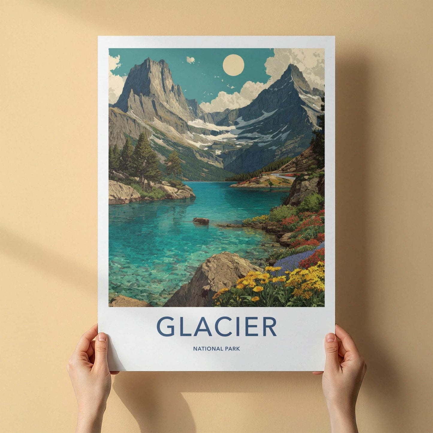 Glacier National Park Poster - Montana Fine Art - Blue Lake Mountain Gift