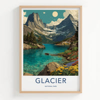 Glacier National Park Poster - Montana Fine Art - Blue Lake Mountain Gift