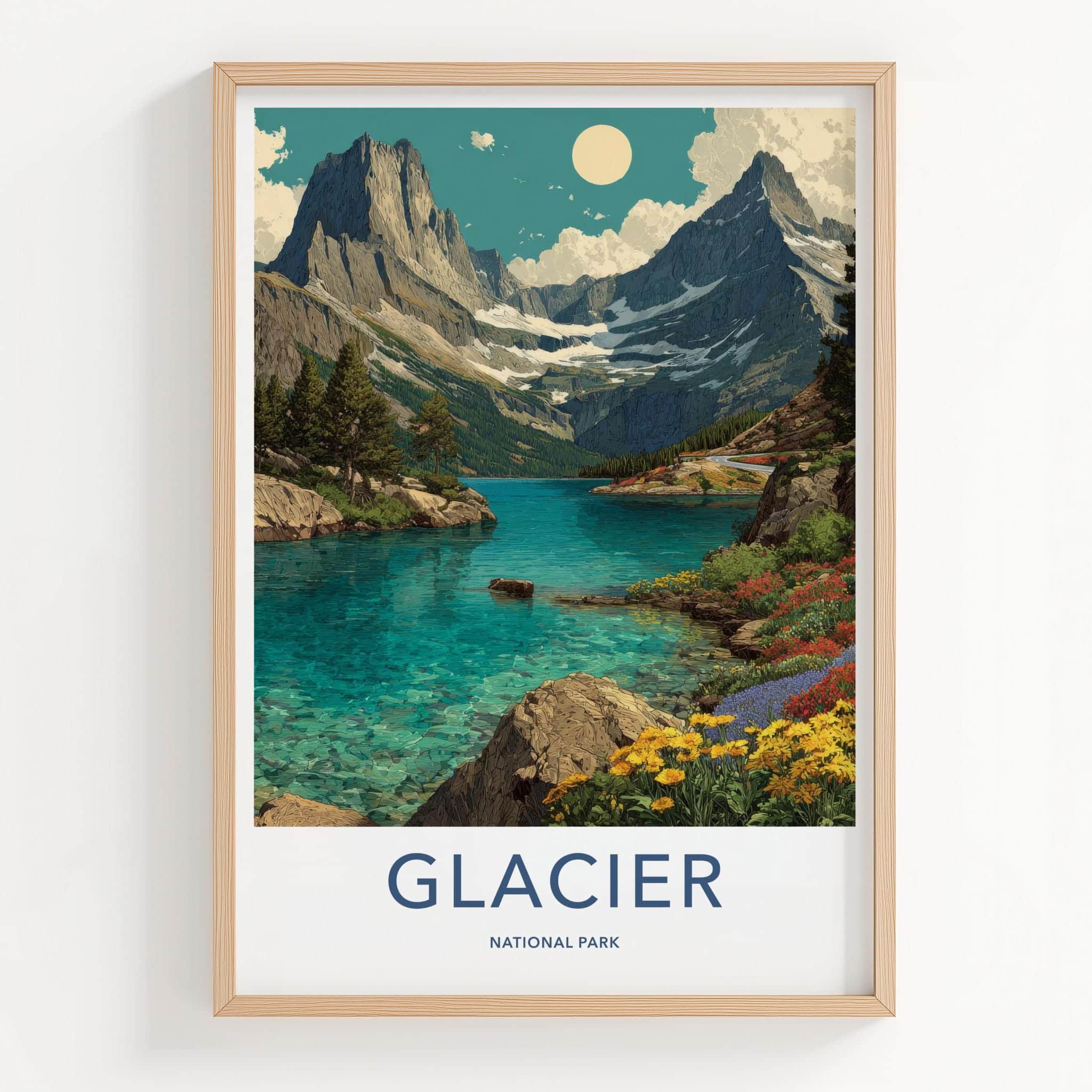 Glacier National Park Poster - Montana Fine Art - Blue Lake Mountain Gift