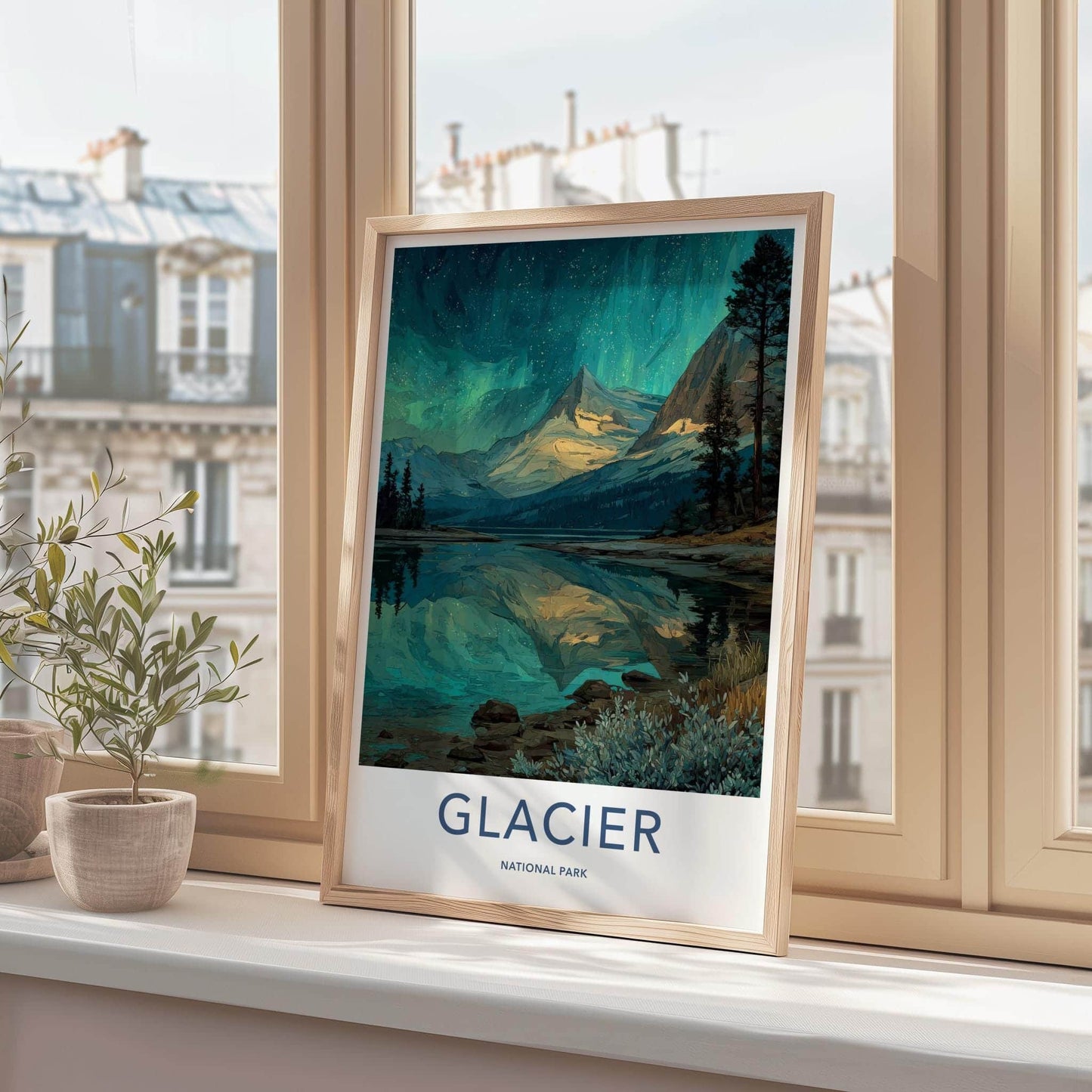 Glacier National Park Poster - Montana Travel Art - Starry Lake Reflection Home Decor