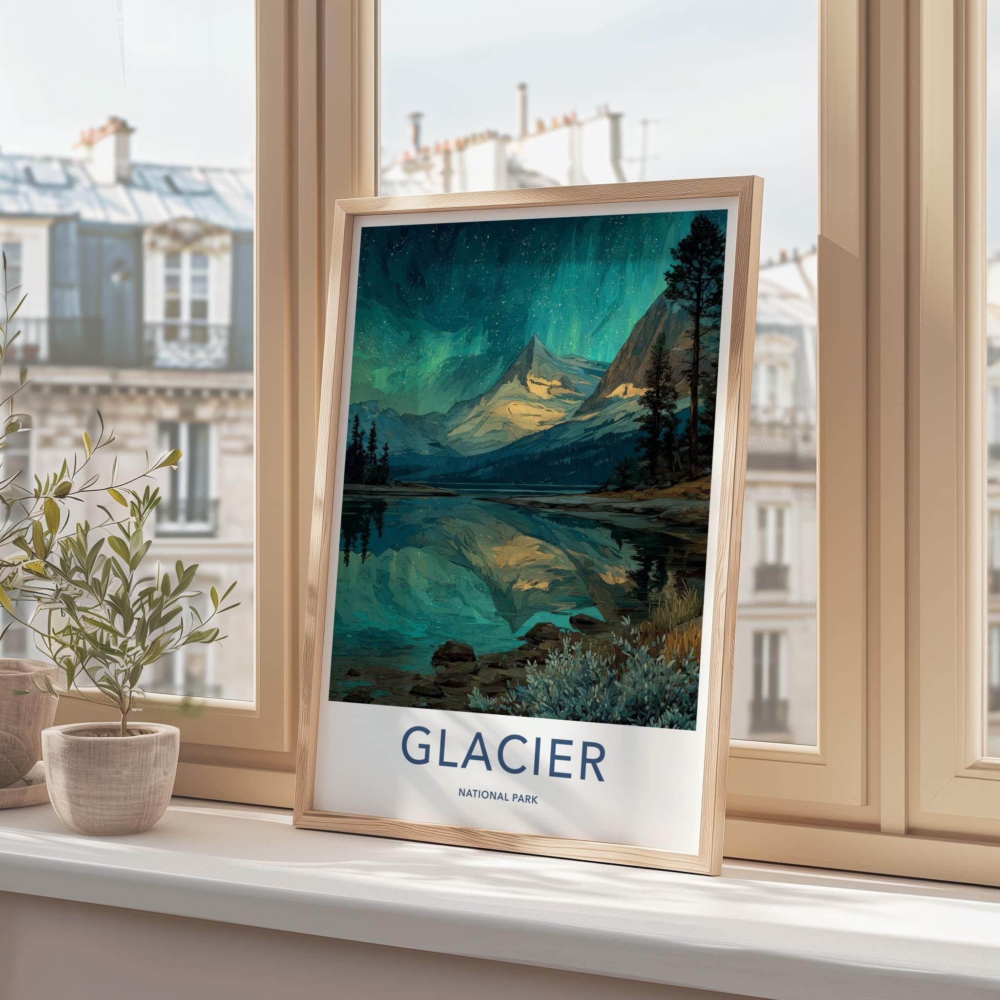 Glacier National Park Poster - Montana Travel Art - Starry Lake Reflection Home Decor