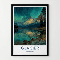 Glacier National Park Poster - Montana Travel Art - Starry Lake Reflection Home Decor