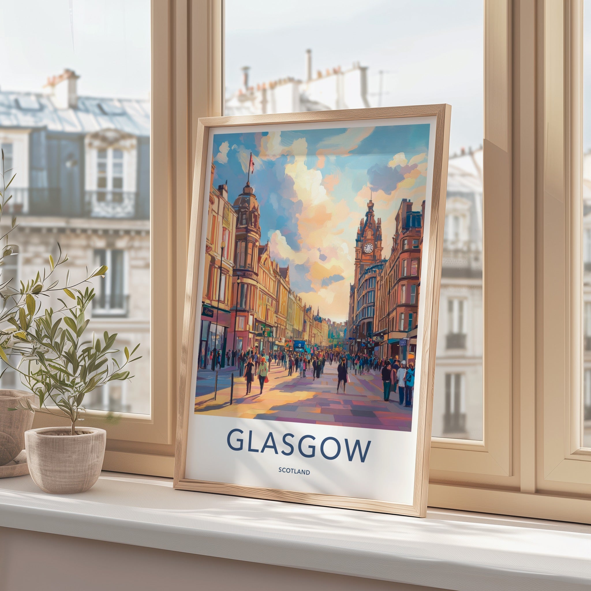 Glasgow Poster - Scotland Framed Print - Historic City Street Framed Decor