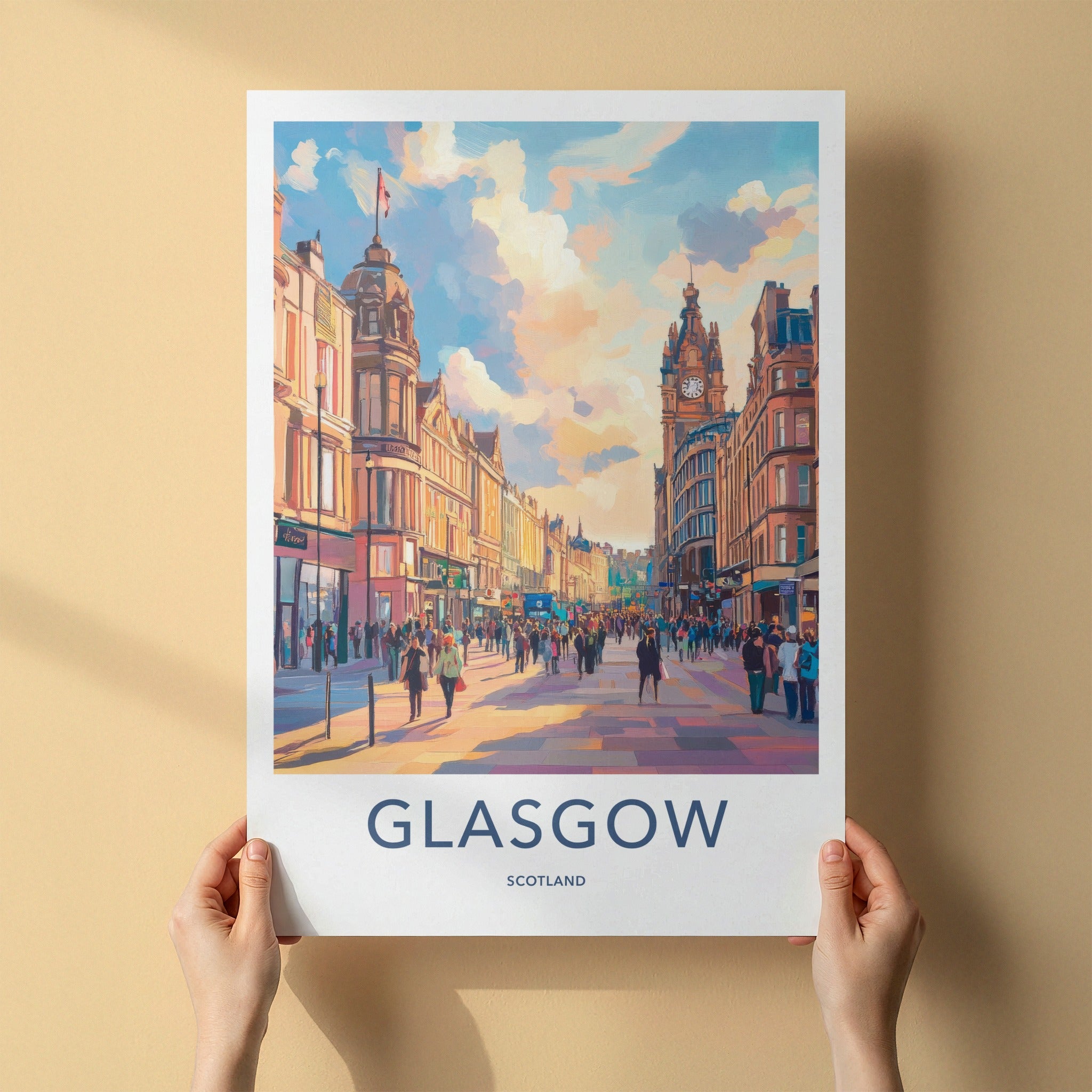 Glasgow Poster - Scotland Framed Print - Historic City Street Framed Decor