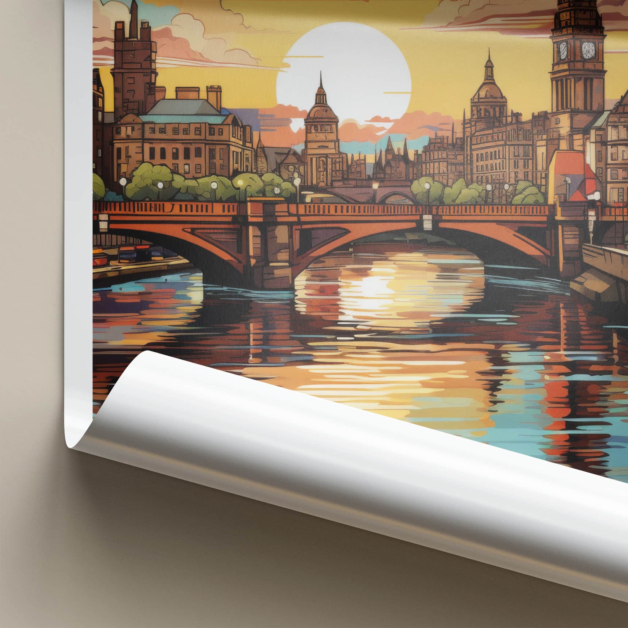 Glasgow Poster - Scotland Travel Art - River City Sunset Home Decor