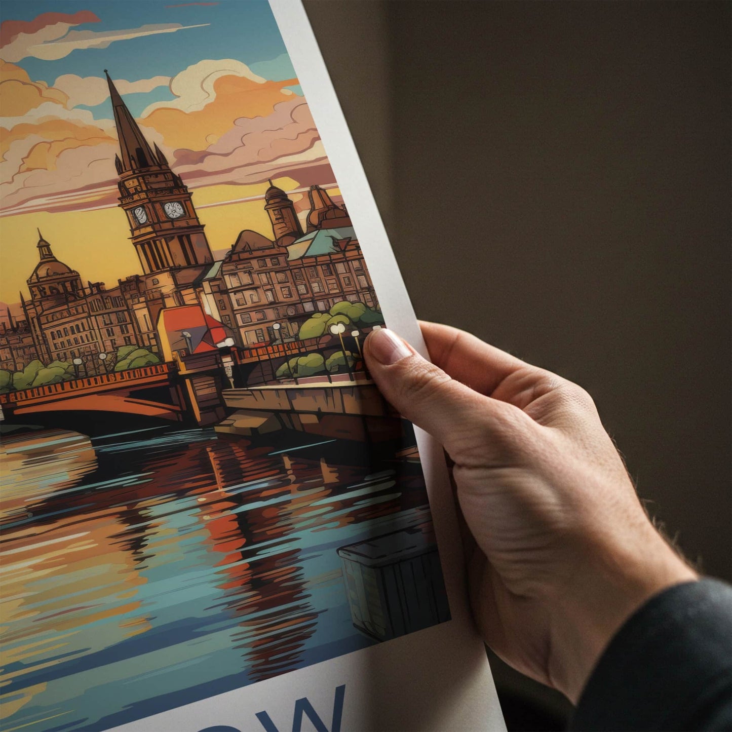 Glasgow Poster - Scotland Travel Art - River City Sunset Home Decor