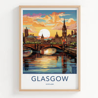 Glasgow Poster - Scotland Travel Art - River City Sunset Home Decor