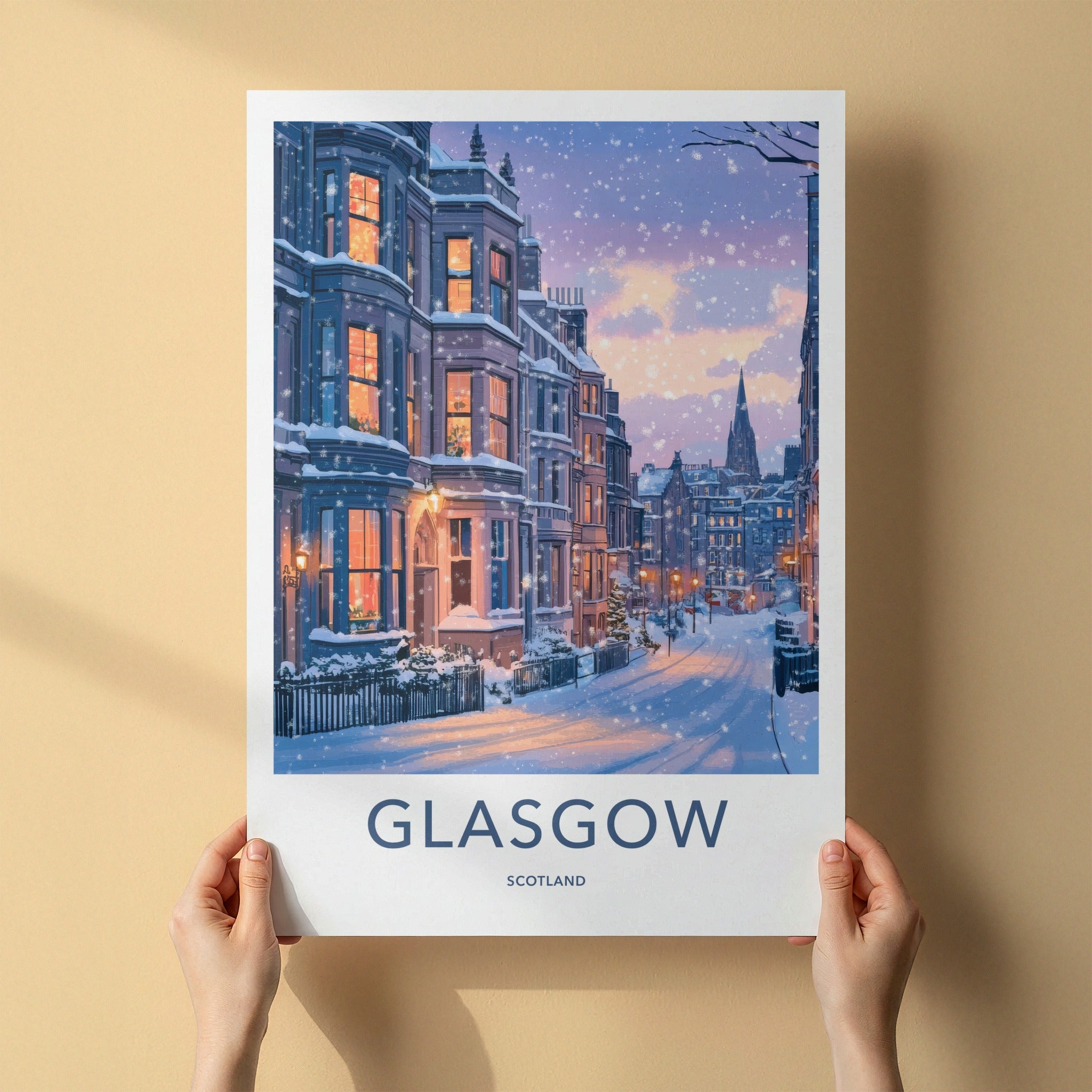 Glasgow Poster - Scotland Travel Print - Cozy Winter Night Wall Decor