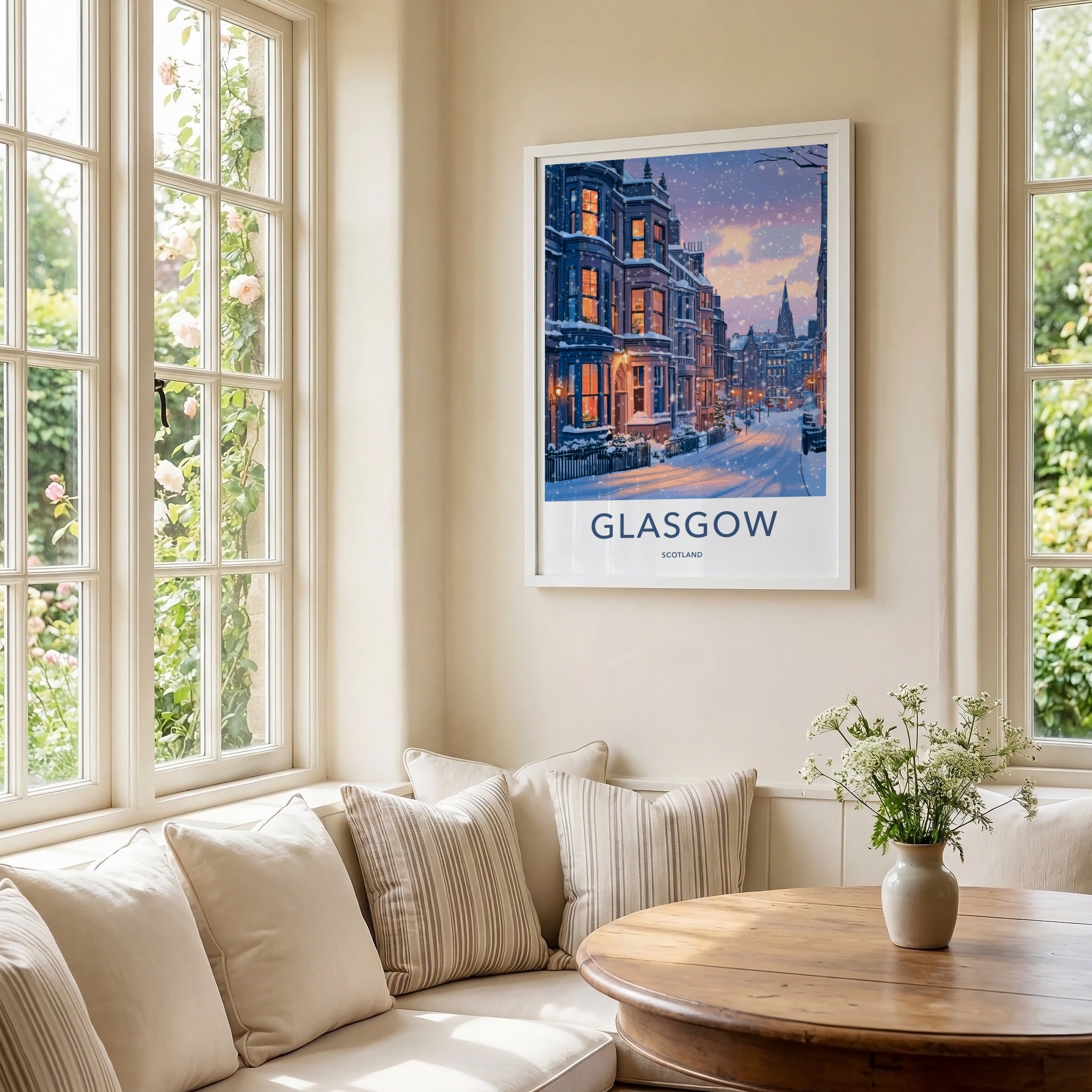 Glasgow Poster - Scotland Travel Print - Cozy Winter Night Wall Decor