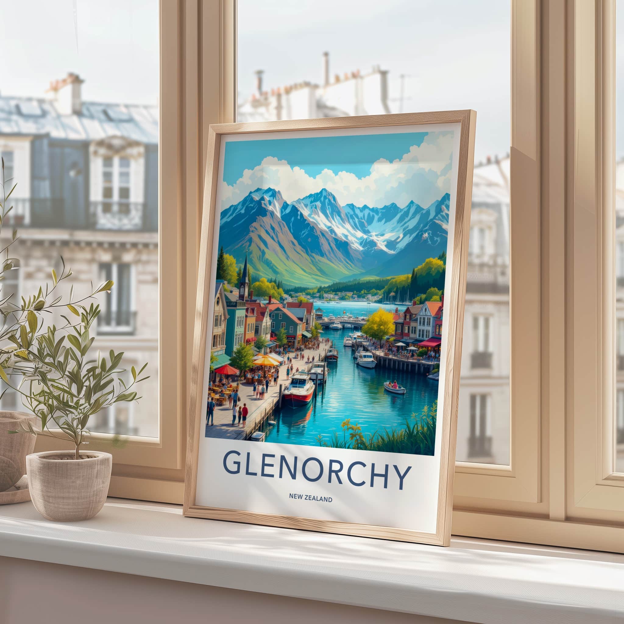 Glenorchy Poster - New Zealand Travel Art - Mountain Lake Village Home Decor
