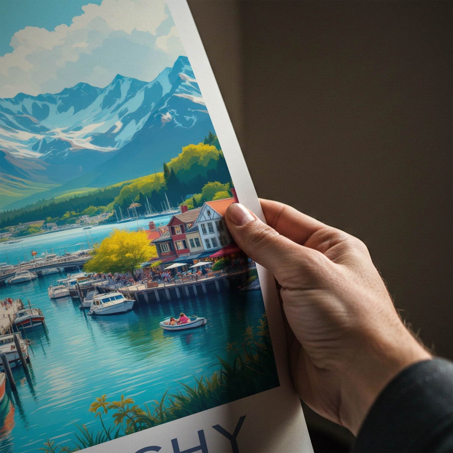 Glenorchy Poster - New Zealand Travel Art - Mountain Lake Village Home Decor