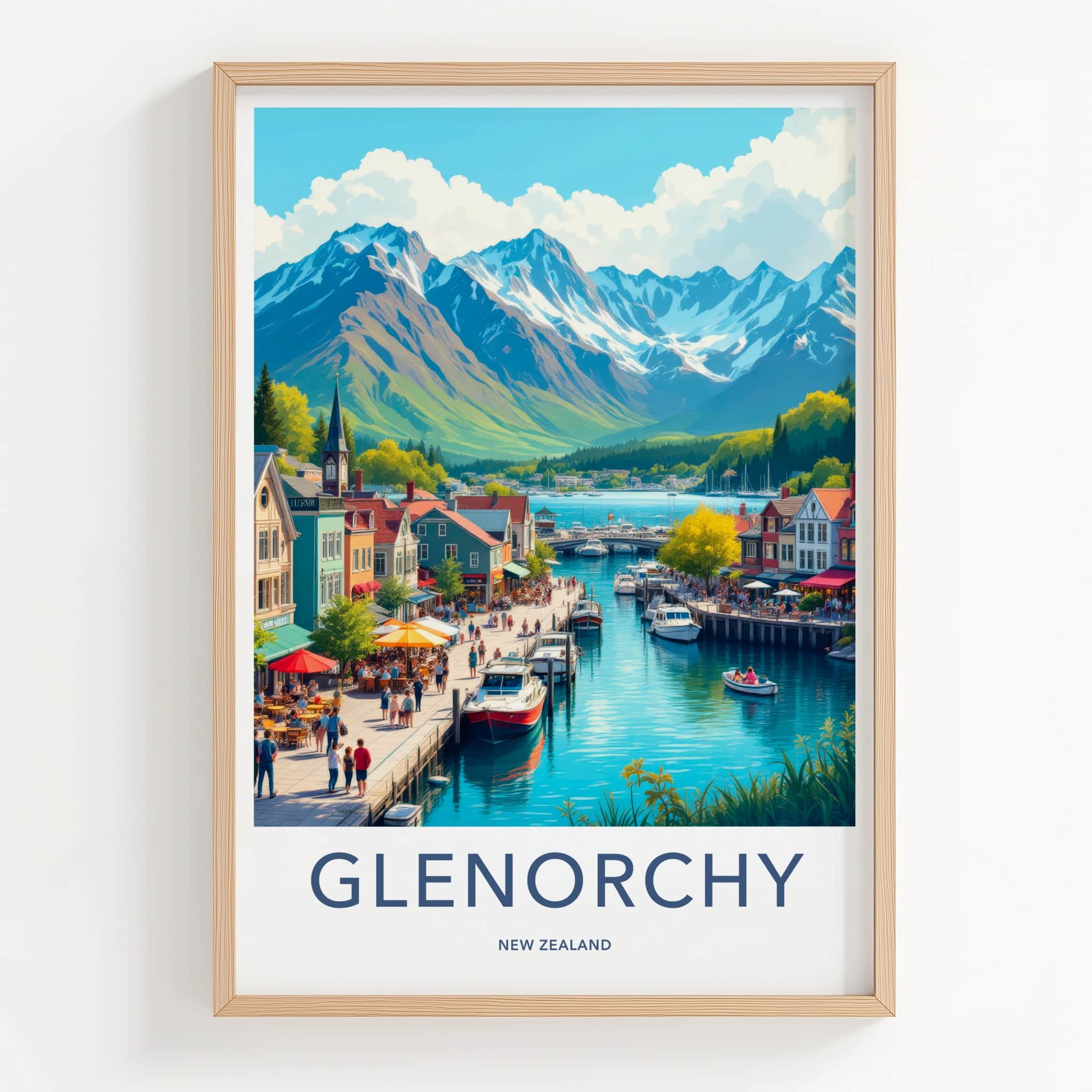 Glenorchy Poster - New Zealand Travel Art - Mountain Lake Village Home Decor