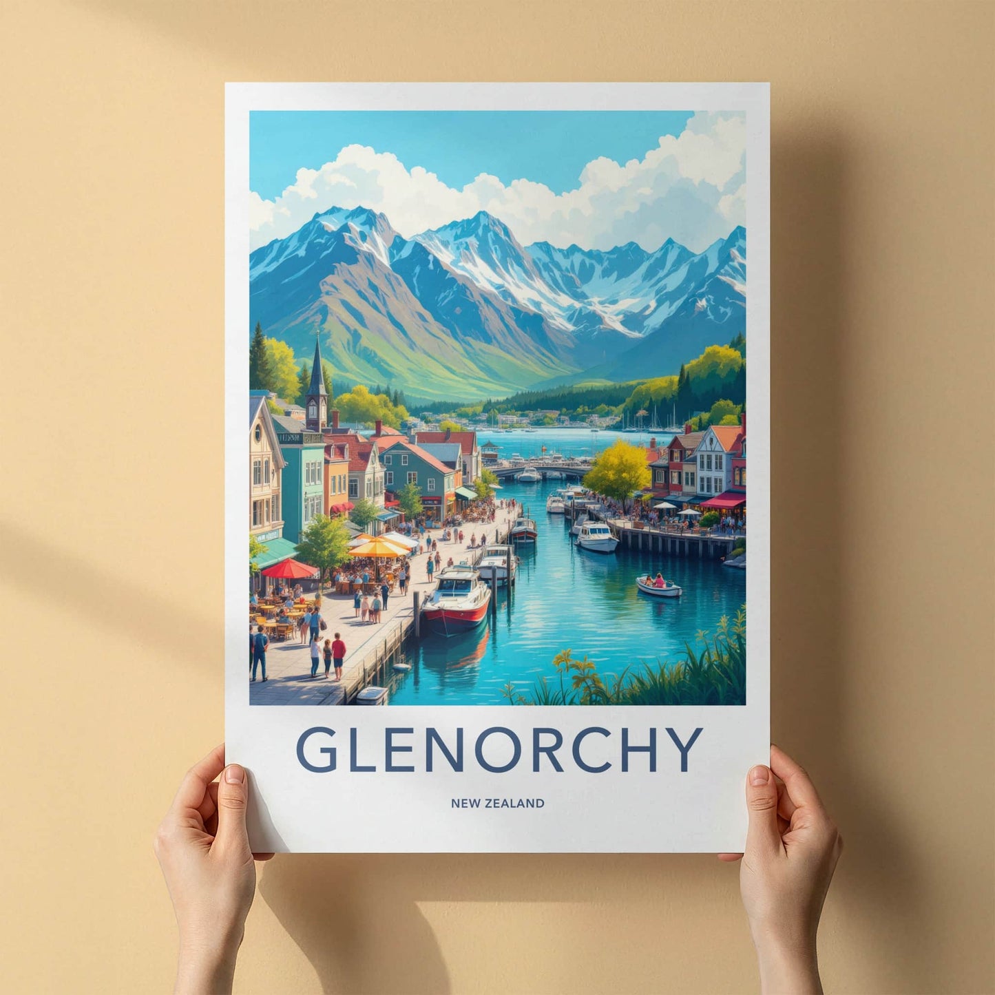 Glenorchy Poster - New Zealand Travel Art - Mountain Lake Village Home Decor