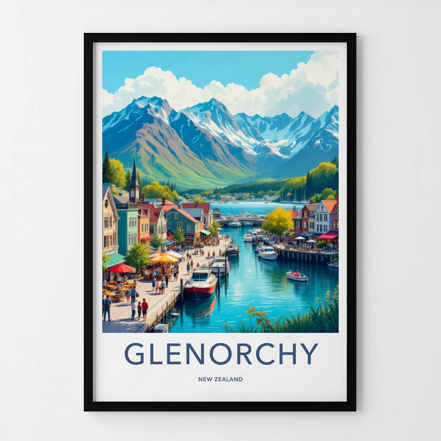 Glenorchy Poster - New Zealand Travel Art - Mountain Lake Village Home Decor