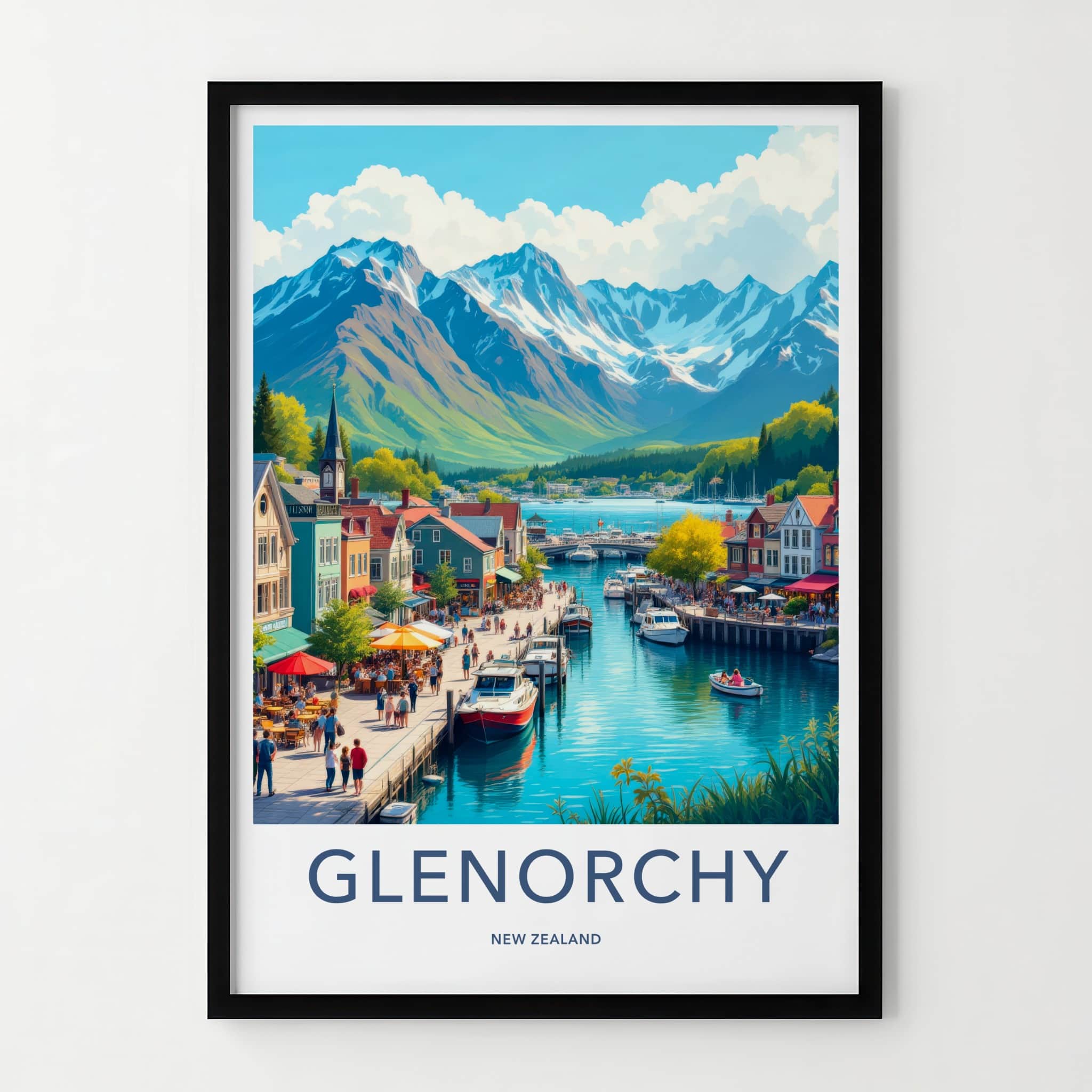 Glenorchy Poster - New Zealand Travel Art - Mountain Lake Village Home Decor