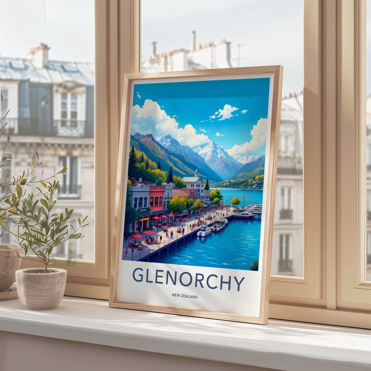 Glenorchy Poster - New Zealand Travel Art - Vibrant Lakeside Promenade Home Decor