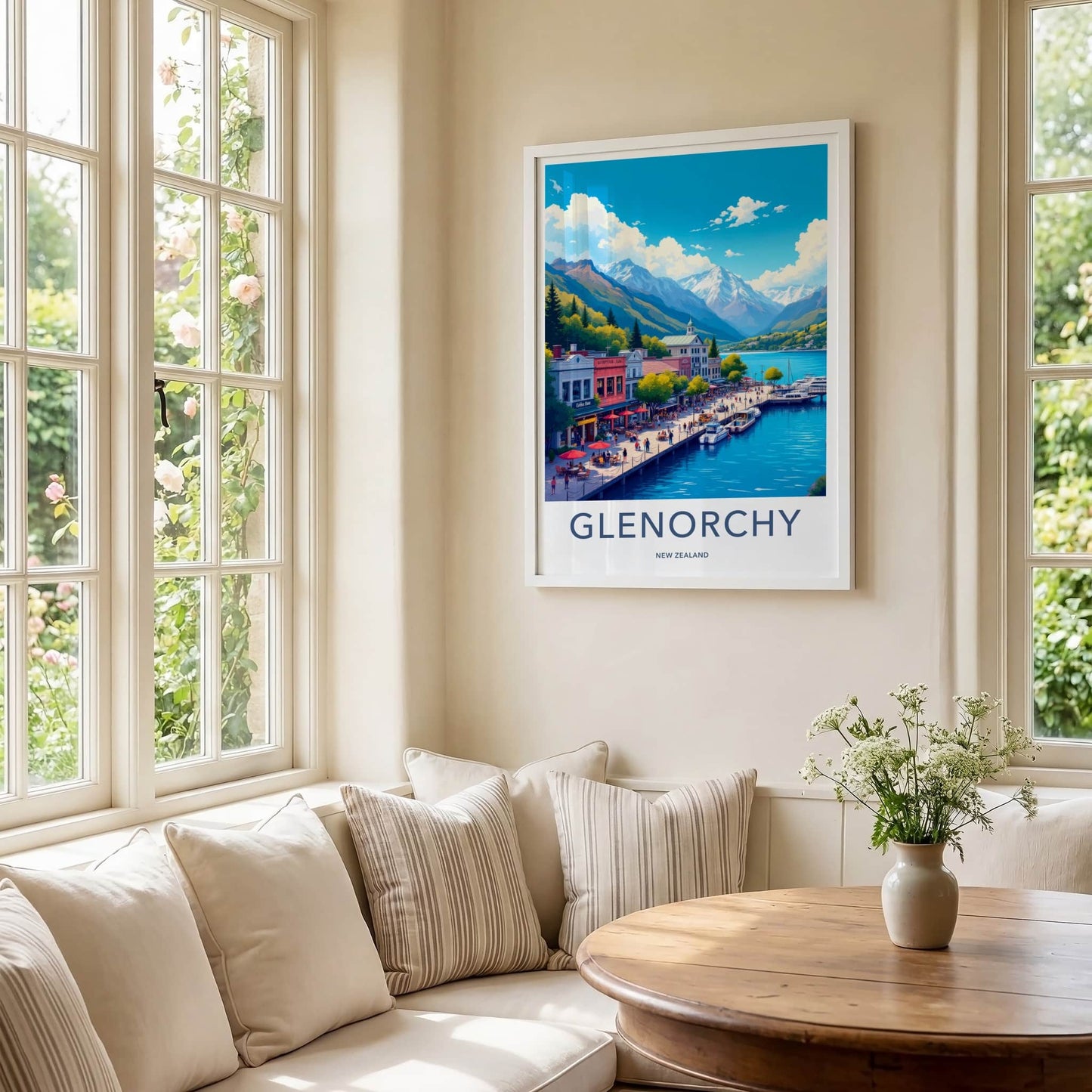 Glenorchy Poster - New Zealand Travel Art - Vibrant Lakeside Promenade Home Decor